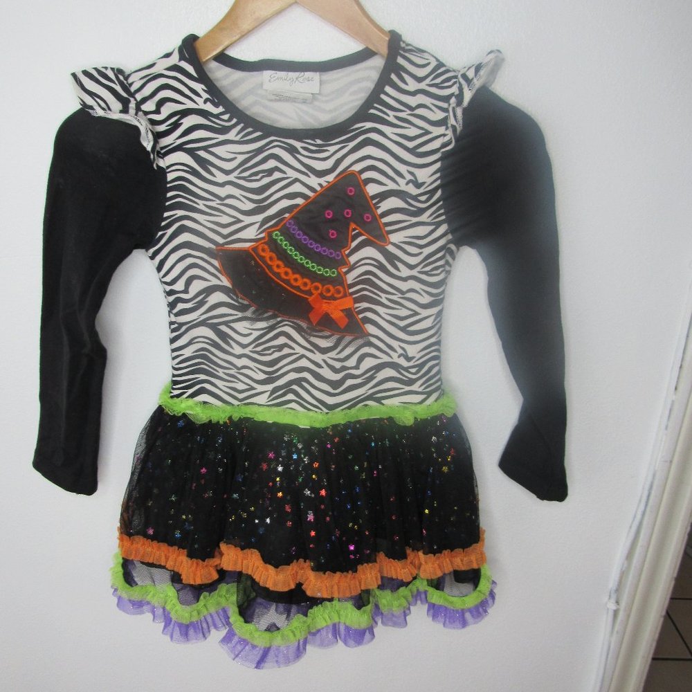 Emily Rose Halloween long sleeve zebra print sparkly tulle layered dress girls 7